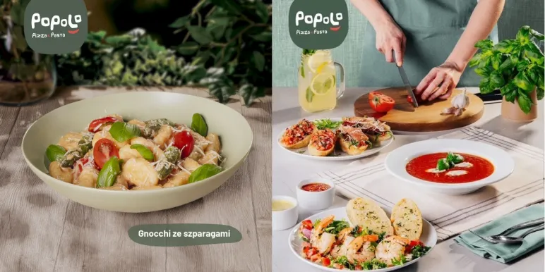 gnocci ze szparagami i zupa w restauracji Popolo